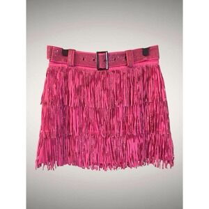Nylon Apparel Pink Cha Cha Rhinestone Fringe Festival Western Skirt Skort Large